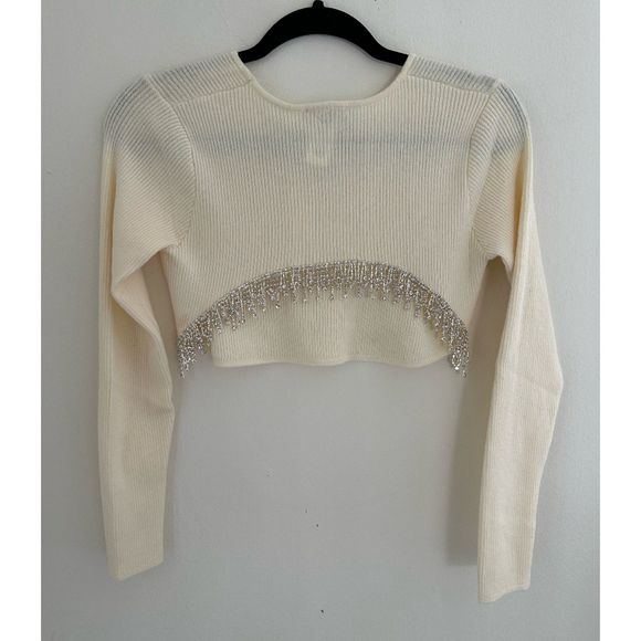 NEW Zara Rhinestone Soft Crop Top in Cream - Picture 2 of 5